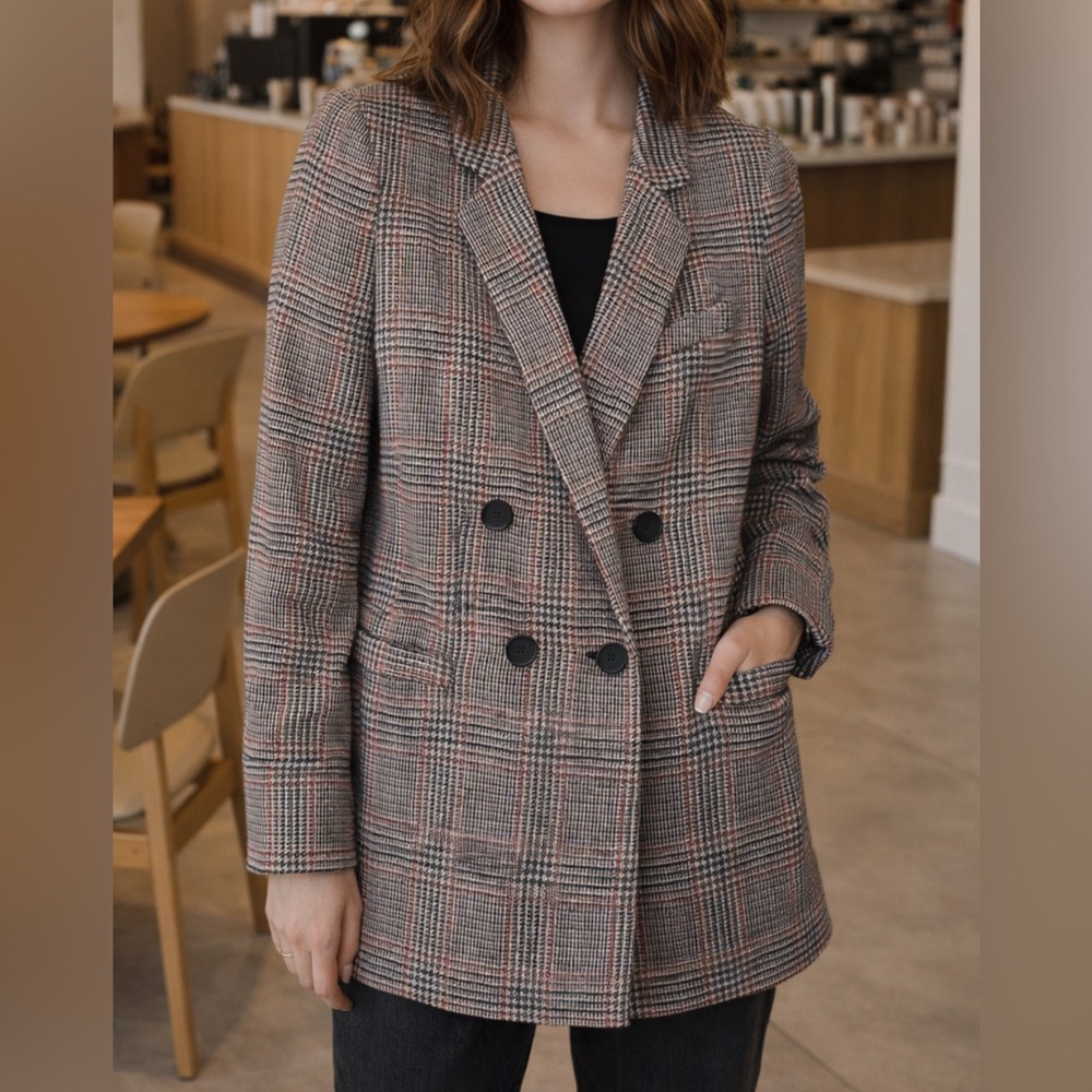 Wool blend Checkered Plaid blazer